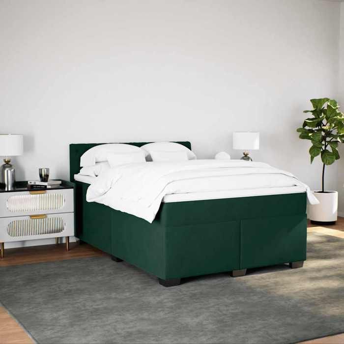 Maison Exclusive - Sommier à lattes de lit et matelas Vert foncé 140x190cm Velours