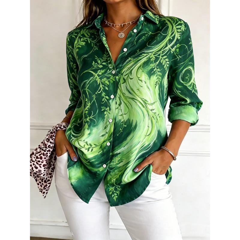 Women's Long Sleeve Marble Print Button Down Casual Shirt Elegant Daily Blouse Tops In Black White for Spring Summer