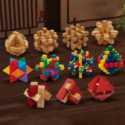 Din lemn Kong Ming Lock Lu Ban Lock Iq Brain Teaser Jucărie educațională Montessori Puzzle 3D Joc Debloca jucării pentru copii adulți