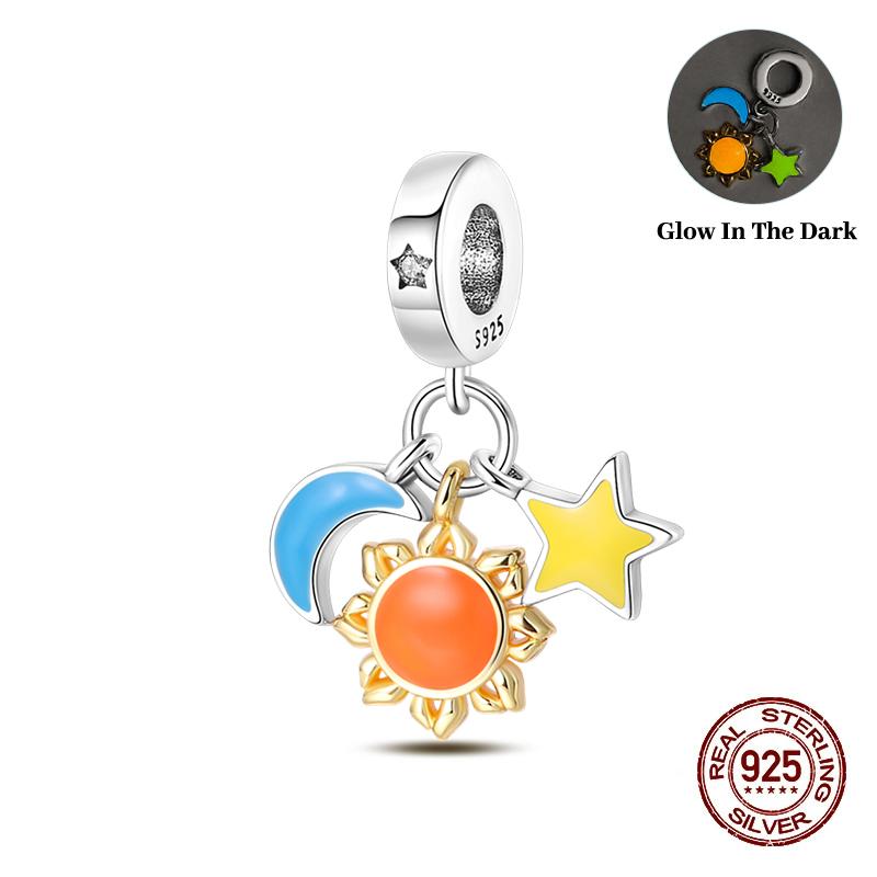 Timeless Genuine Copper Color Zircon Luminous Star Chart Sun Moon Decorative Charms Bead Elements Suitable For 3Mm Authentic Bracelets Jewelry