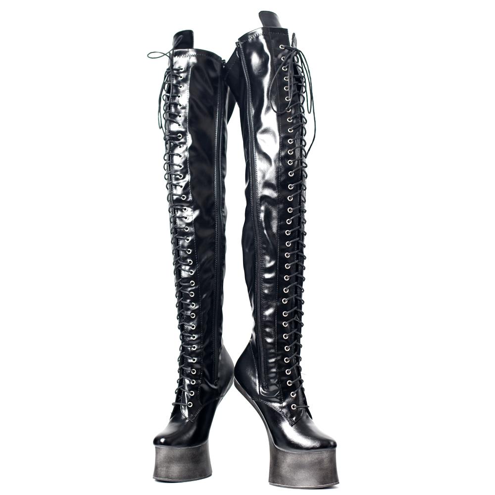 Fashion 18cm Hoof Heelless Women Thigh High Boots,Fetish Platform Botas,Round Toe,Over-the-Knee Men Pole Dance Shoes,Black,Custom Colors