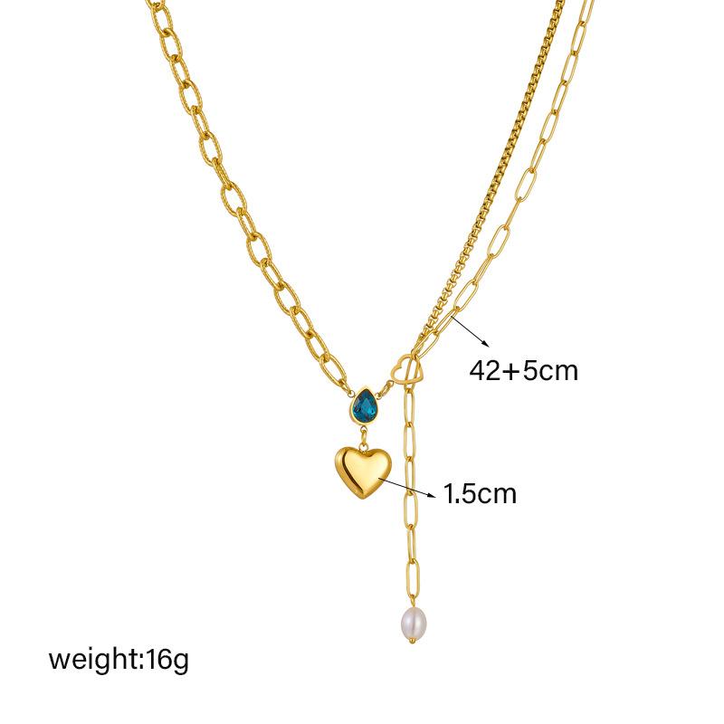 Stainless Steel Heart Pendant Necklace for Women Girl Crystal Pearl Choker Chain Jewelry Gift