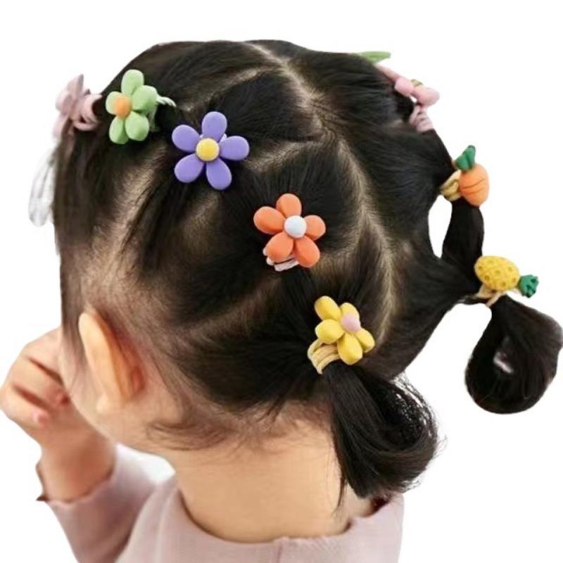 10 Pièces de Bandeaux à Fleurs, Chouchous, Nœuds en Laine, Chouchous pour Filles, Accessoires pour Cheveux, Élastiques Frais et Mignons pour Filles