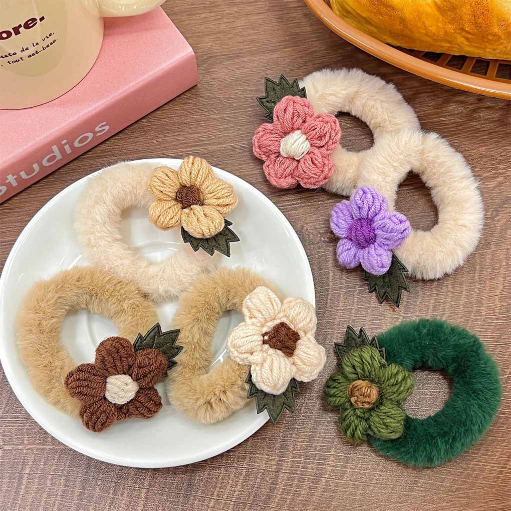 Hair Ties Woolen Flower Styling Plush Elastic Comfortable Hairs Rope Easy Matching Lovely Straight Curly Party Winter