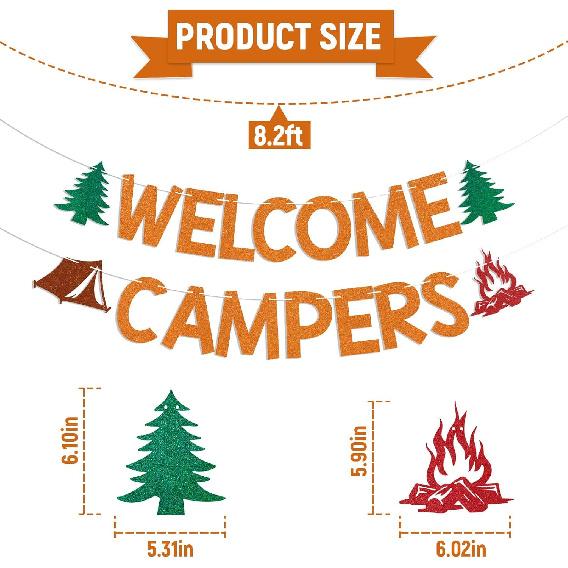 Welcome Campers Banner - Camping Theme Birthday Bachelorette Party Decor, Family Camp Day Party Decor, Forest Adventure Baby Shower Decorations