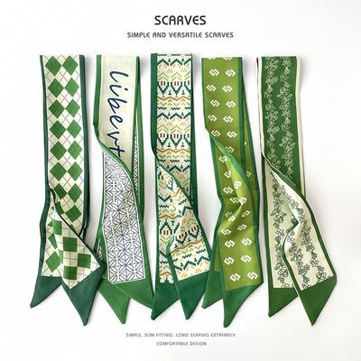Grün ist Weiß und Zart, Lange und Kleine Seidenschals, Damen Dünne und Schmale Bänder, Gebundenes Haar, Gebundene Taschen, Dekorative Souvenirbänder