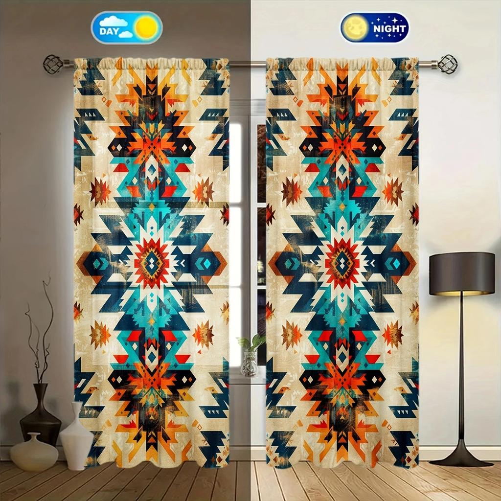 Tribal Art Printed Curtain for Home Decor - Rod Pocket Window Treatment for Bedroom, Kitchen, Living Room