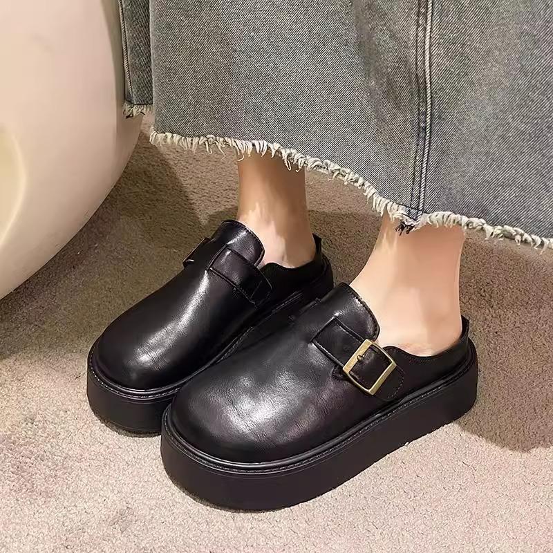 Spring 2025 Thick-soled Bag Head Half Slippers Women Wear New Korean Version of Non-slip Lazy One-pedal Boken Slippers