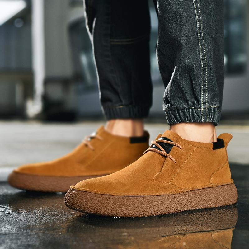 handmade Leather Casual Shoes Men High Top New Autumn Outdoor Design Sports Zipper Shoes Men's Boots Male Sneakers