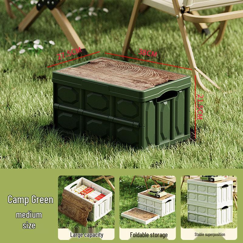 Multifunctional Foldable Outdoor Storage Crate with Wooden Lid