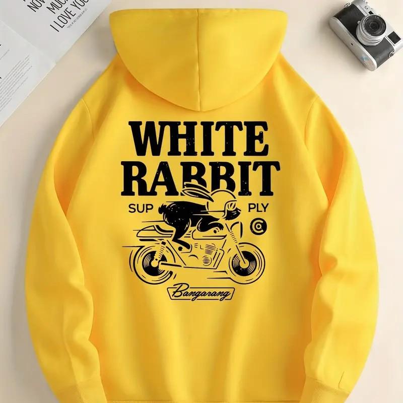 2025 Межграничная Электронная Коммерция Мужская Повседневная Толстовка с Принтом Белый Кролик Серфинг SUPS UP FLY Дизайн Толстовка с Карман-Кенгуру S