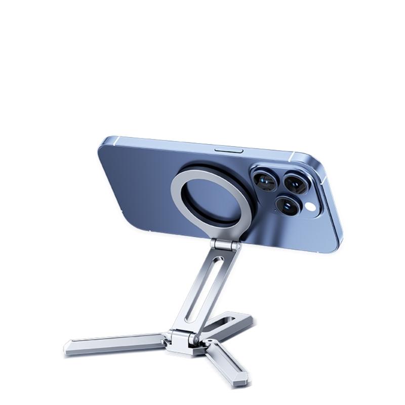 Space Saving Aluminum Phone Holder Support Rack With Magnetic Folding Feature For Various Setting Easy Transport and Use