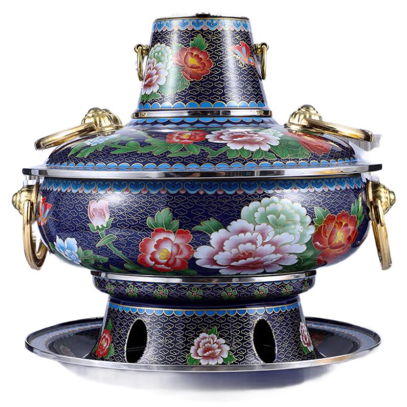 Traditional Cloisonné Copper Divided Charcoal Hotpot