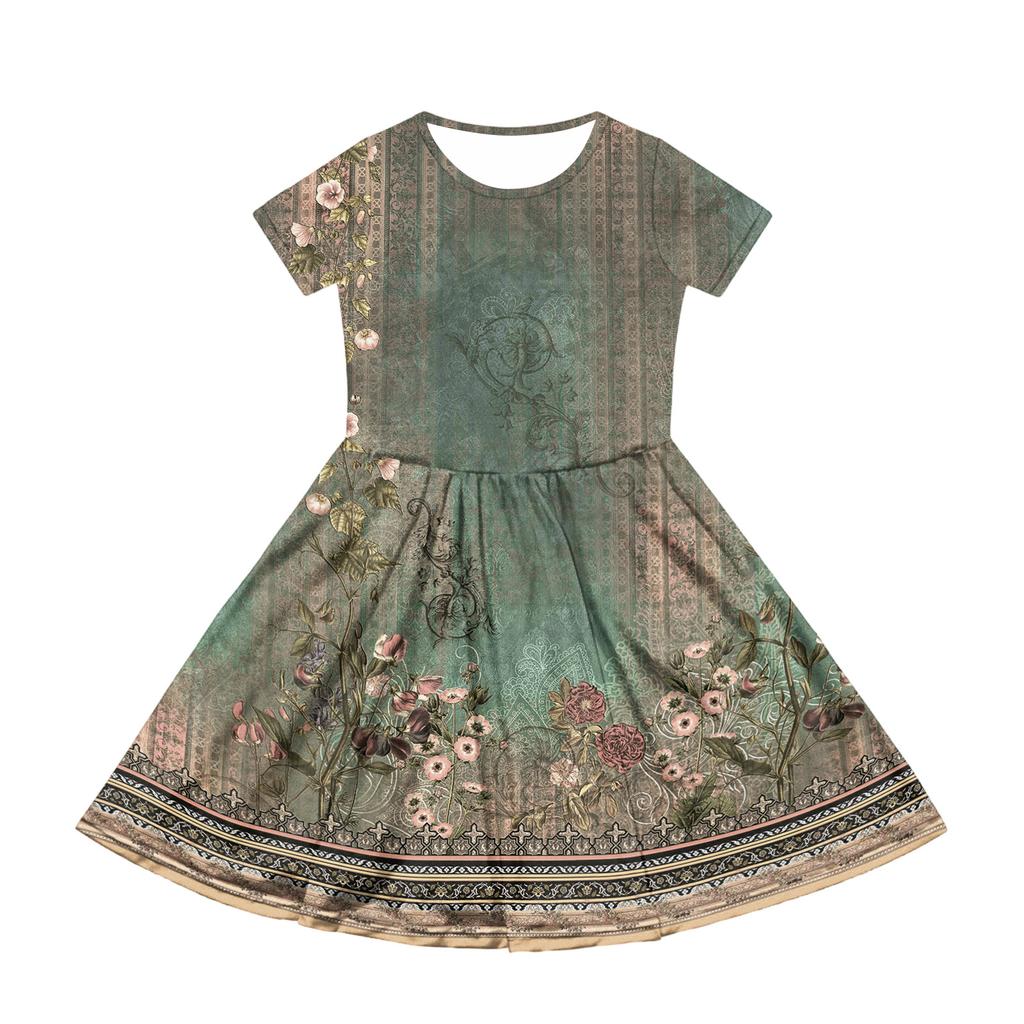 Girl Summer Dress Color & Print Short Sleeve Dress With Pocket Casual Dress Shorts Sleeve Party Dress Easter Day