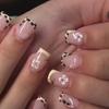 Press On Nails Short Square Fake Nails with Flower Designs False Nails Cute Glossy Glue On Artificial Nails for Womens