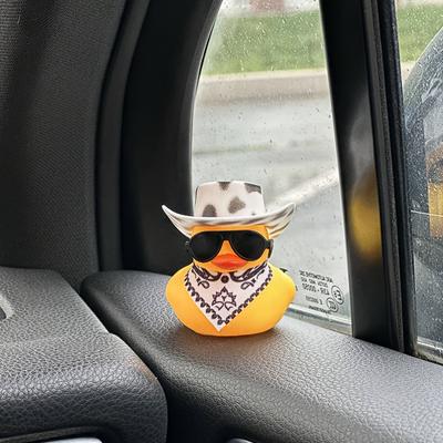 1 adorable ornement de voiture canard jaune avec chapeau de cowboy noir et blanc et lunettes de soleil, décoration de voiture, cadeau de vacances