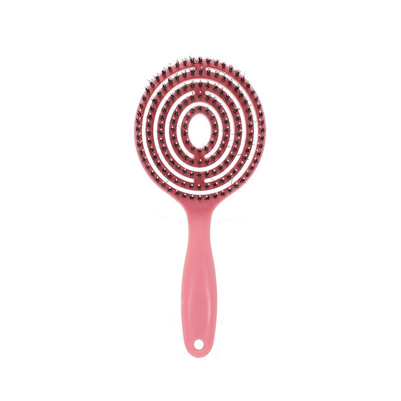 Korean Hollow Design Boar Bristle Hair Brush - Detangling, Volumizing & Scalp Massage Brush for Wet/Dry Hair Styling, Women's Long Hair Care