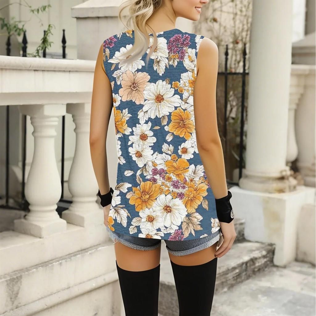 Women's Fashionable And Casual Everyday Versatile Floral Print Slim Vest Top
