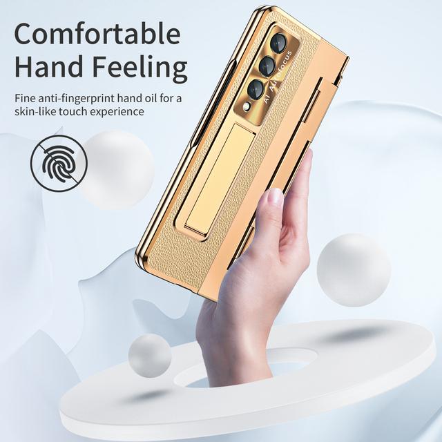 Zfold4 Front Glass Film Plating Leather Case For Samsung Galaxy Z Fold 4 Fold4 Fold3 Fold 3 5g Phone Accessories Cases