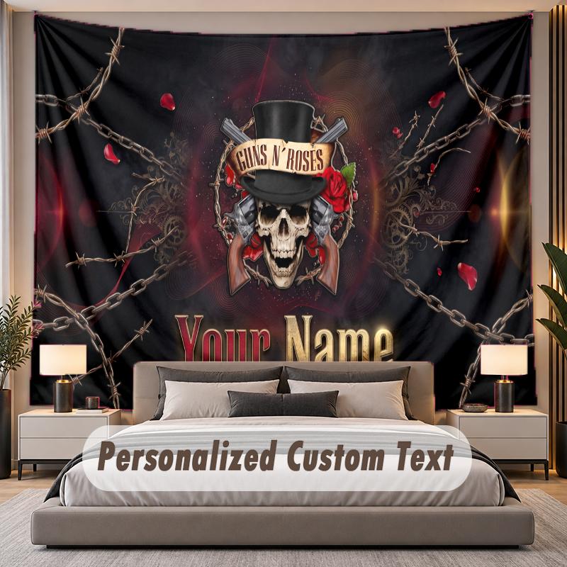 Custom Name Text Tapestry Guns N’ Roses Personalized Polyester Wall Tapestry For Bedroom And Room