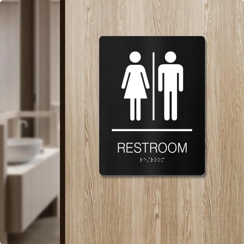 Stainless Steel Restroom Sign Raised Graphics and Lettering Braille Brushed Finish