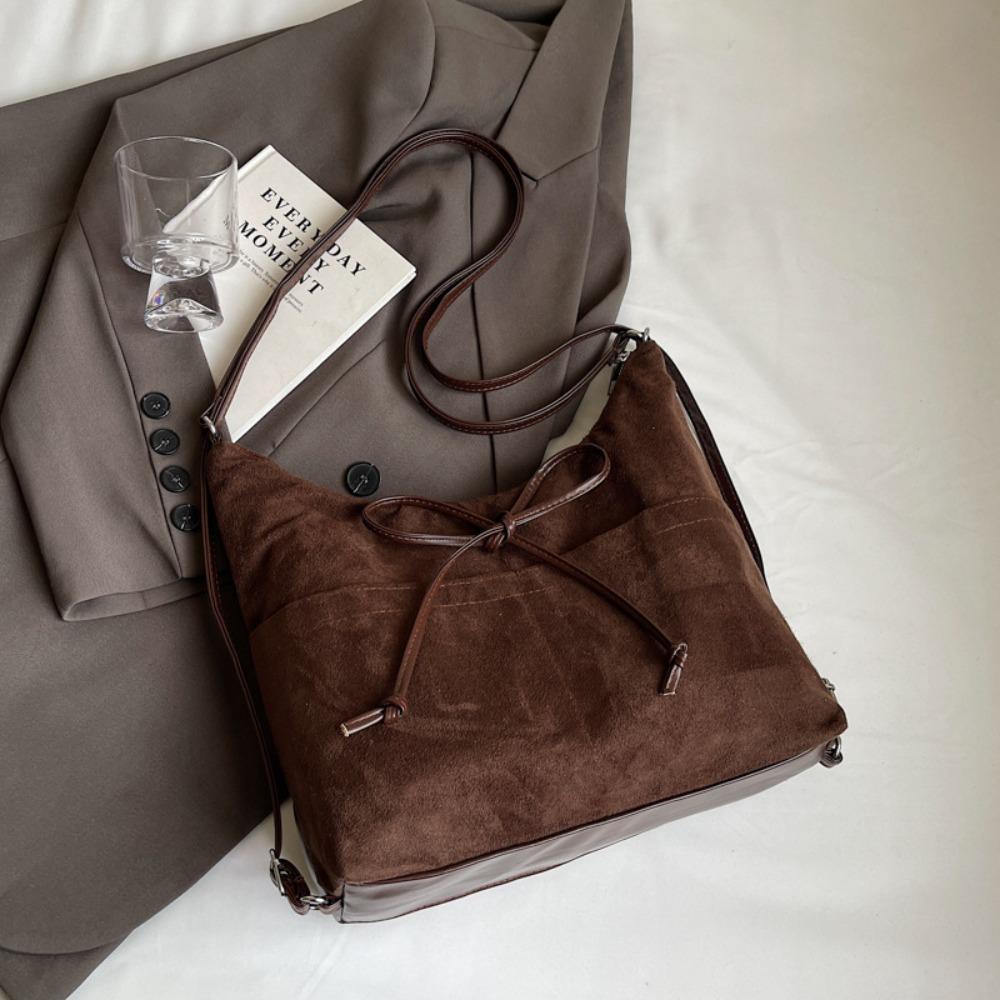 

Solid Color Bow Backpack Large Capacity Shoulder Tote Bag Fashion Suede Shoulder Bag Shopping