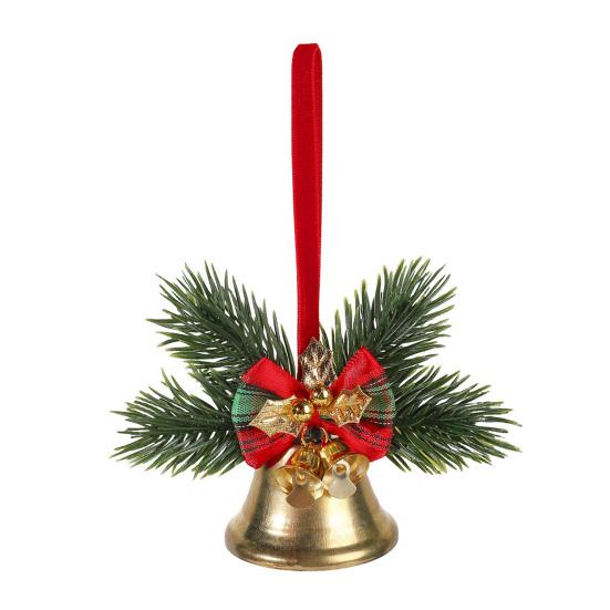 Holiday Home Decorations Christmas Bow Ornaments with Gold Jingle Bells, Xmas Tree Hanging Wreath Retail Window Displays Pine Cones, Red Berries