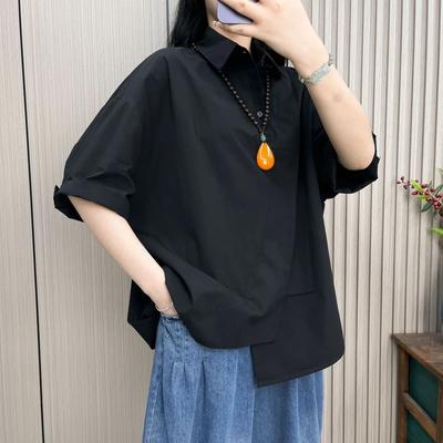 Women's Summer Half Sleeve Loose Thin Casual Shirt Design Comfortable Splicing Personalized Tops