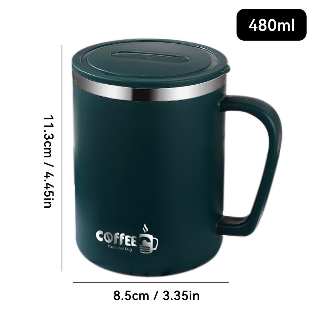 Insulated Travel Coffee Mug with Lid and Handle 304 Stainless Steel Tumbler Portable Leakproof Thermal Cup Tea Water Bottle