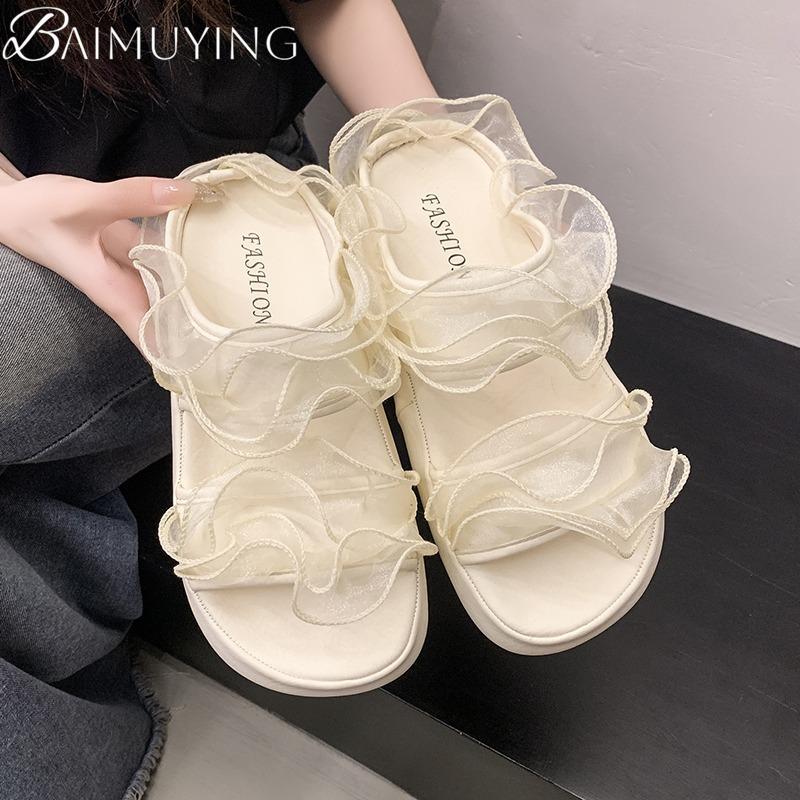 Square Toe Women Slippers Lace Casual Shoes Woman Platform Flat Sandals Summer 2025 Brand Comfort Shallow Sandalias De Mujer