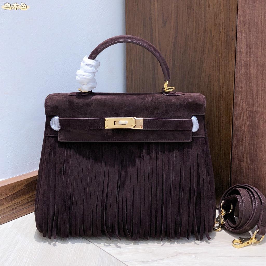 European and American Retro Suede Fringed Keli Bag 2025 New Autumn and Winter Leather Women's Bag Lock Fashion Portable Shoulder Bag