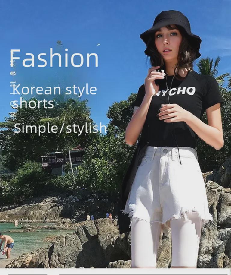 Hyuna Style High-Waist Ripped Denim A-Line Shorts - Women's Versatile Wide-Leg Summer 2020 Edition