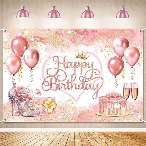 Pink Gold Birthday Party Background Pink Gold Balloon Girl Birthday Bash Party Banner Decoration