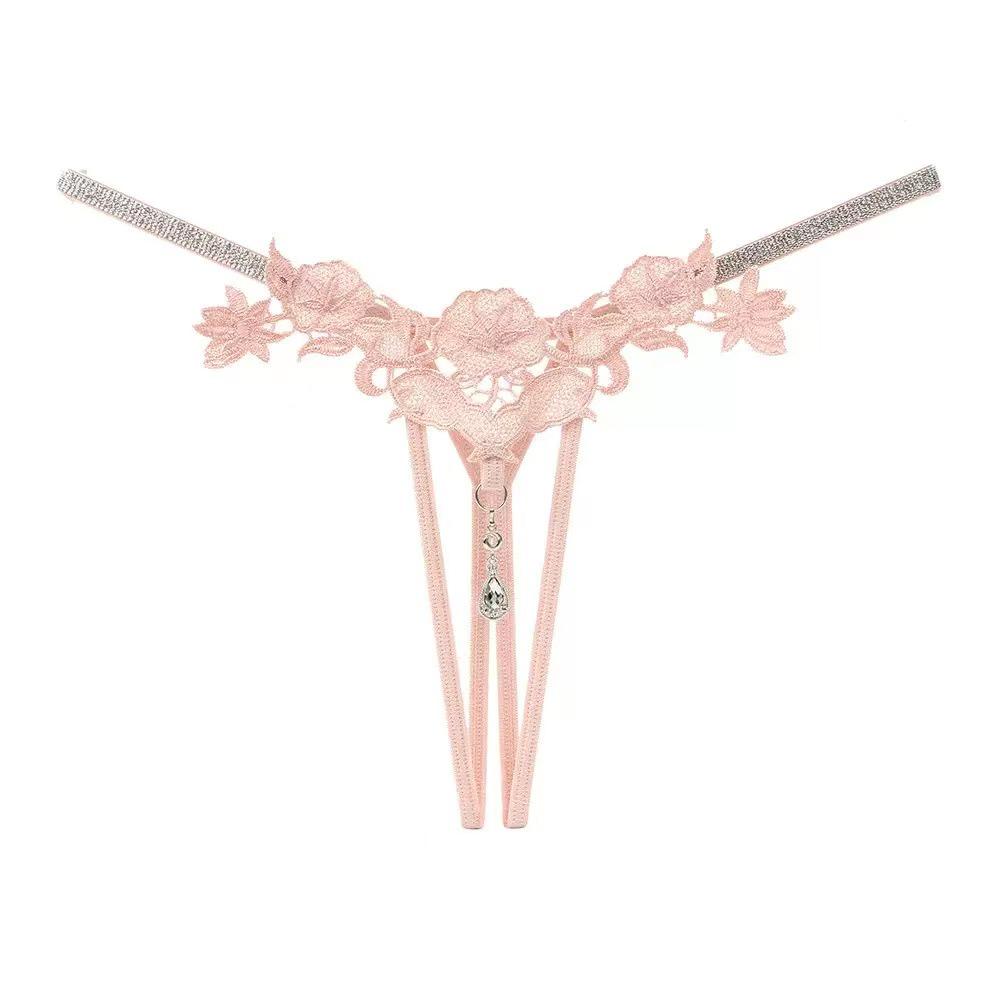 European & American Sparkling Rhinestone Embroidered Lingerie - Women's Open Crotch Hollow-Out Sexy Thong
