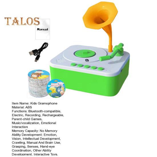 Kids Gramophone Toy with 93 Cards Early Education Children Phonograph Story Music Player Recorder Music Box Interactive Storytelling Toy Toddlers