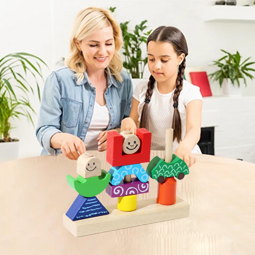 Wooden Blocks Stacked Shape Matching Game Logical Thinking Training Themed Games Creative Puzzle Day/Night Kids Toys H2A4