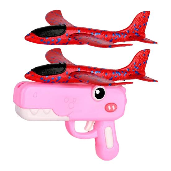 Foam Bombs Dinosaur Airplane Launcher Toy Set Soft Foam Glider Plane with Catapult Mechanism Lightweight Outdoor Flying Toy for Kids Birthday