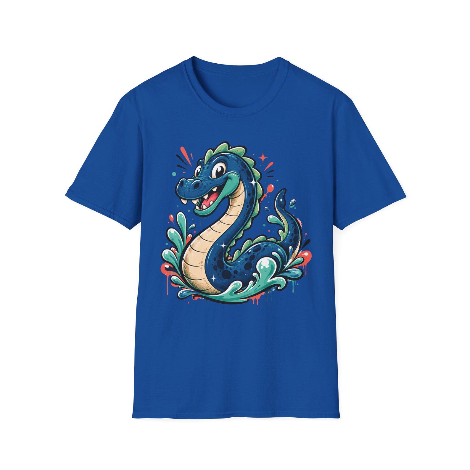 Cute Sea Serpent T-Shirt | Playful Cartoon Lake Monster Graphic Tee | Fun Ocean Creature Shirt S