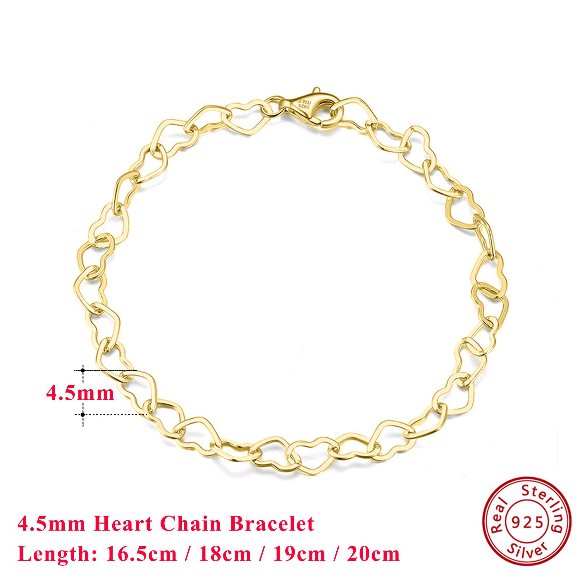 

EFFIE QUEEN 925 Solid Sterling Silver 4.5mm 14k Gold Heart Chain Bracelet Romantic Jewelry for Women Valentine s Day Gift SB99 16.5cm