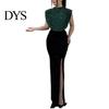 Bodycon Sequin Dress Women Glitter Round Neck Sleeveless High Waist Lady Elegant Sequins Split Long Evening Party Gown Chic Cocktail