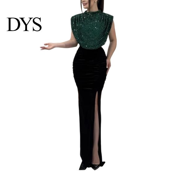 Bodycon Sequin Dress Women Glitter Round Neck Sleeveless High Waist Lady Elegant Sequins Split Long Evening Party Gown Chic Cocktail