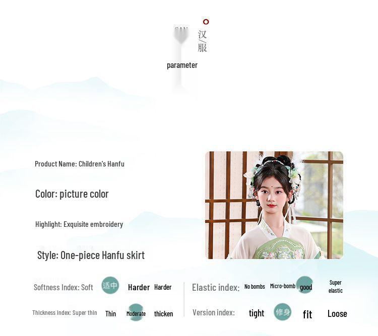 Green Hanfu Girl's Spring Autumn Ancient Style Chinese Tang Suit Fairy Dress