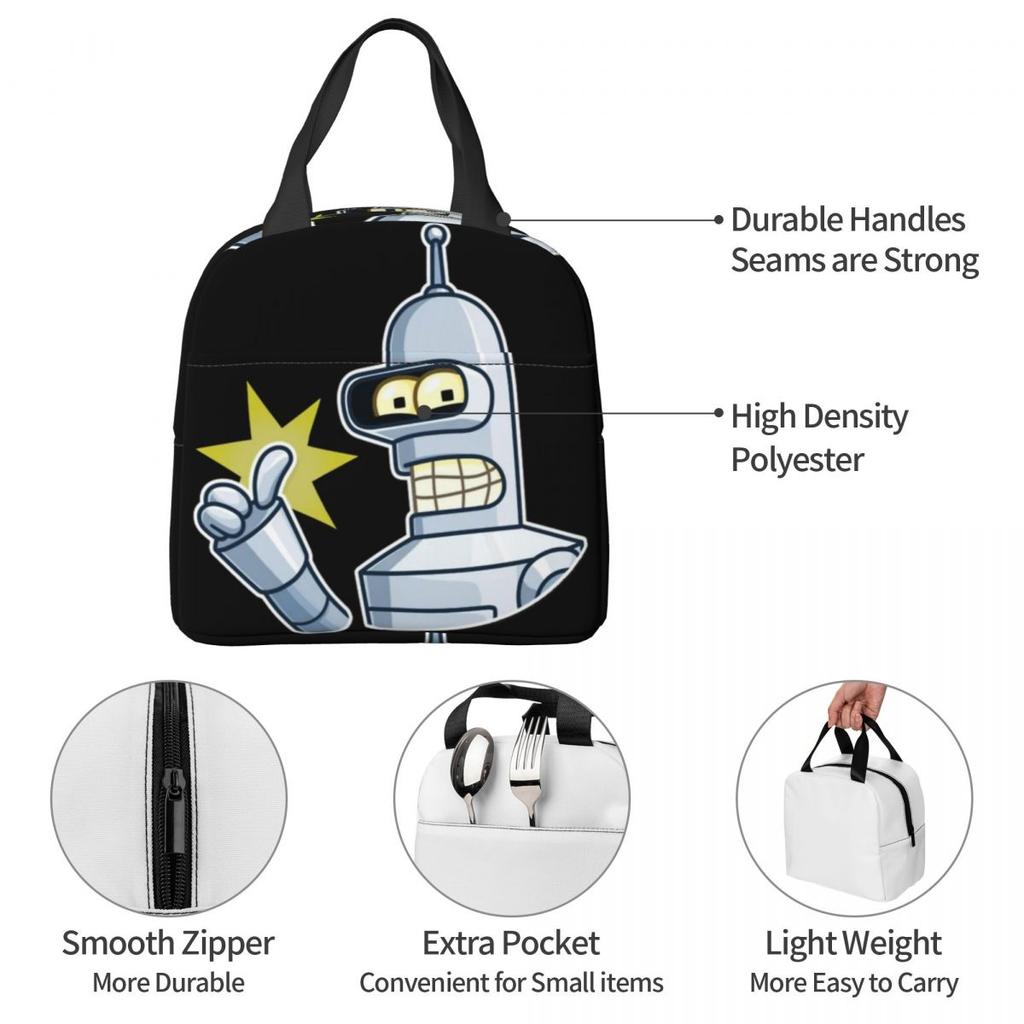 Futuramas Cartoon Comic Merch Isolierte Lunchtasche für Reisen Lebensmittelbehälter Tragbarer Thermokühler Bento-Box