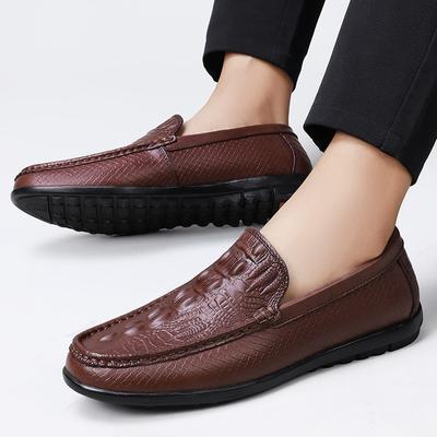 Herren Slipper Mode Herren Hochwertige Krokodiltextur Echtes Leder Schuh Komfort Slip-on Walking Täglich Handgefertigt Freizeitschuhe