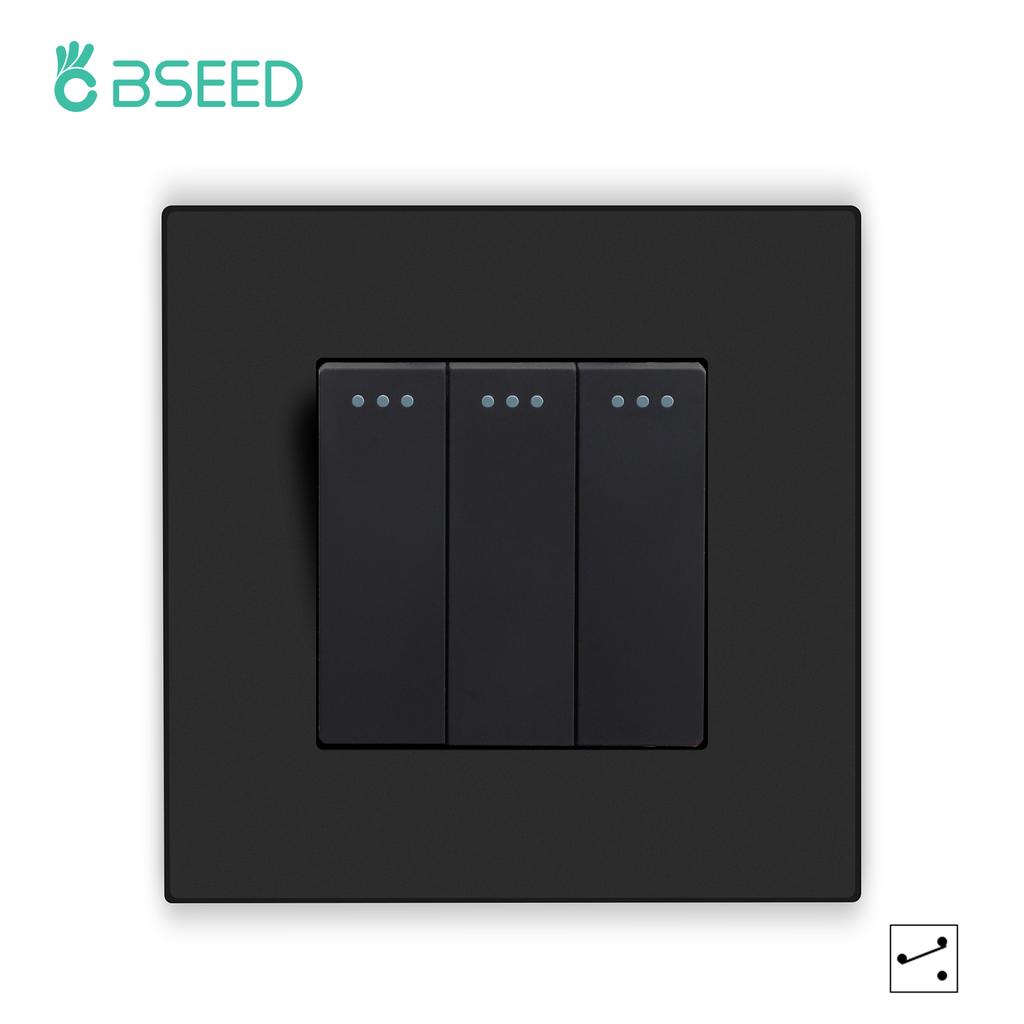 BSEED 1/2/3Gang Mechanical Button Switches 2Way For Stairs Plus EU Sockets USB Type-c Power Ports Matte Plastic Frames Black