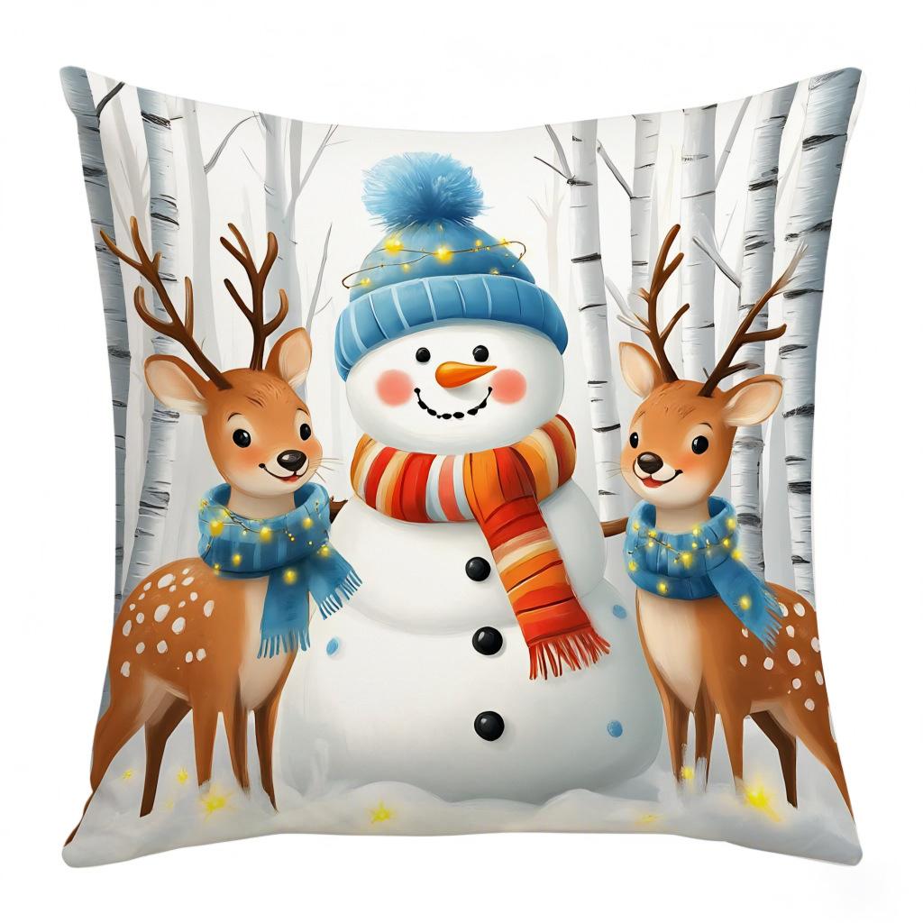 Χριστουγεννιάτικο Θέμα Κάλυμμα Μαξιλαριού Καναπέ Αυτοκινήτου Άγιος Βασίλης Άλκης Λινό Βελούδινο Κάλυμμα Μαξιλαριού με Εκτύπωση