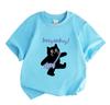 Kids Boys Girls 100% Cotton Crew Neck Short Sleeve T-Shirt, Casual Cute Black Cat Carrying Fish Bag Printed Soft Comfortable Tee Top for Daily Outdoor