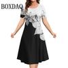 Sommer Damenkleider 3D Kunstblumen Aufdruck Kurzarm Kleidung Elegantes Lockeres A-Linienkleid Mode Damen Übergröße Kleid