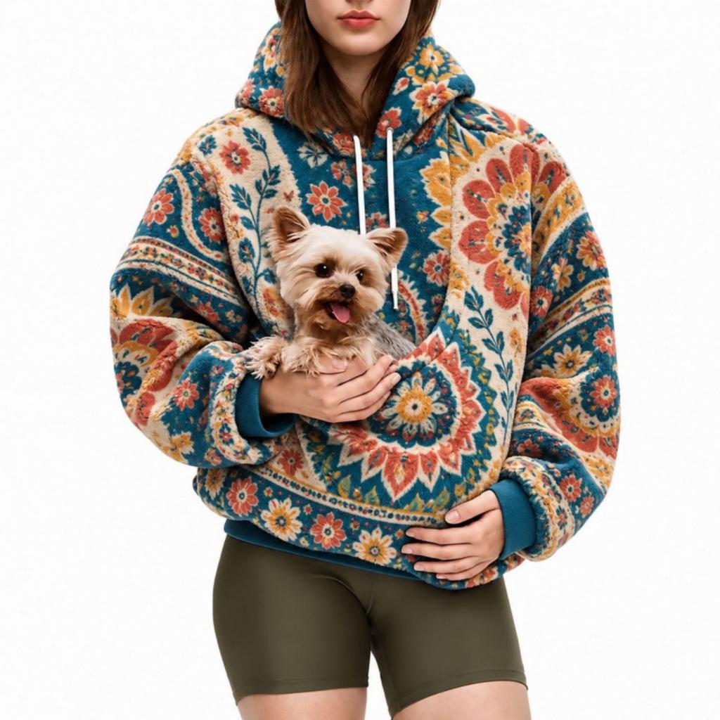 Women's Colorful Print Hoodie with Pet Pouch