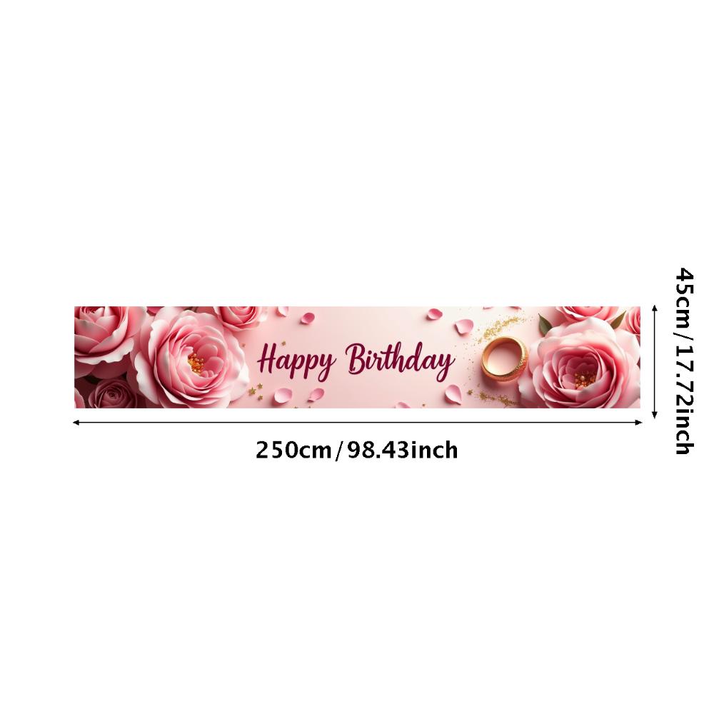 

Rose Patterned Event Background Detailed Beautiful Decorative Rose Pattern Charming Birthday Banner for Young Adults